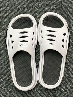 Fila White and Black Slide Sandals